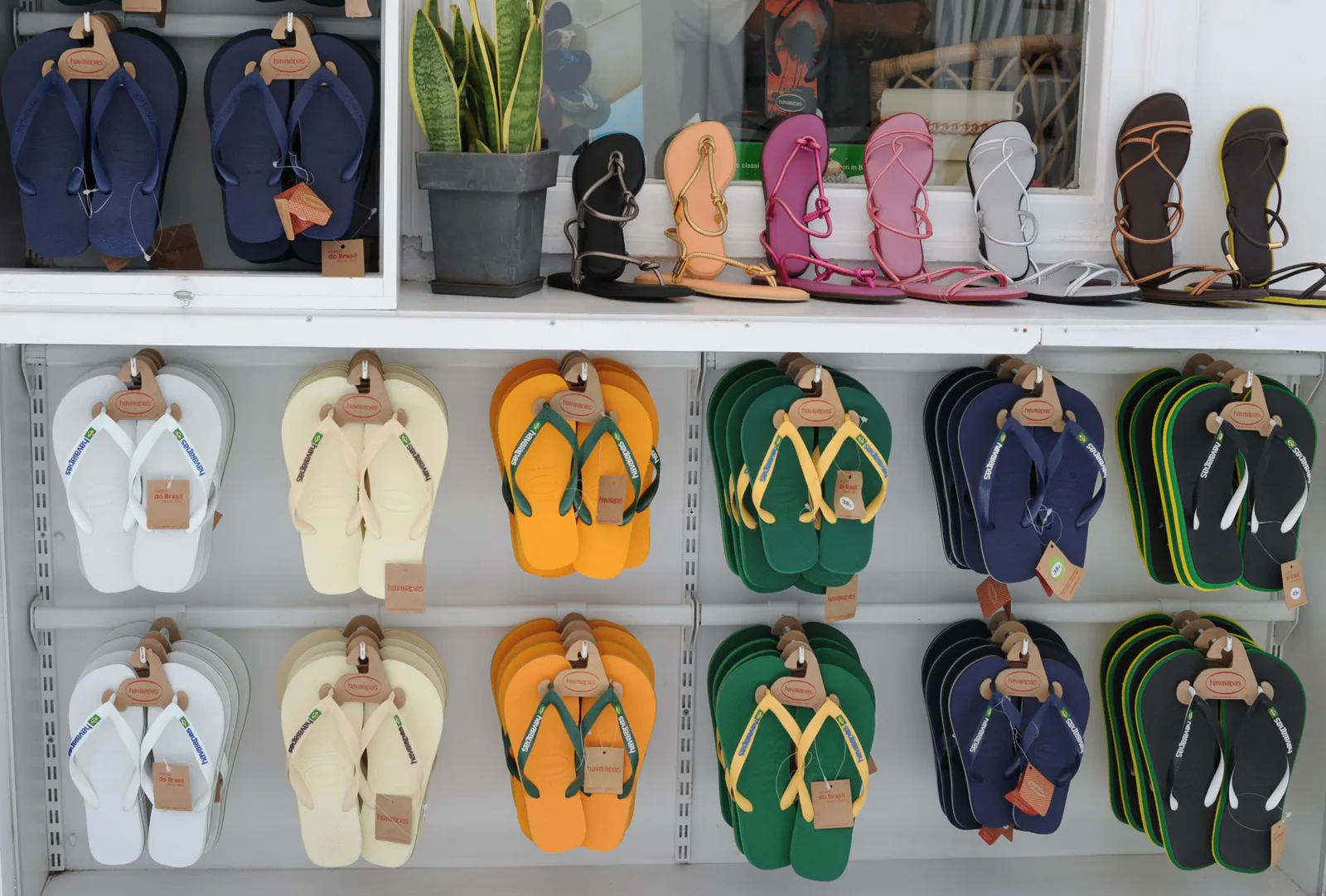 Colorful flip flops arranged in a retail store display — wholesale buying guide